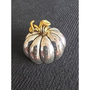 Best Vintage Pumpkin Brooch Pendant‎ Two Tone Silver Gold Jewelry